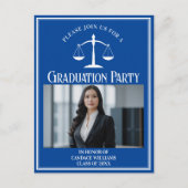Invitation Carte Postale Custom Blue Law School Graduation Photo Party (Devant)