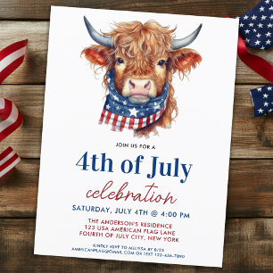 Invitation Carte Postale Cute 4 juillet Rouge Blanc Bleu Patriotique Vache