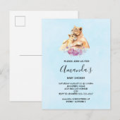Invitation Carte Postale Cute Aquarelle Mère Lion & Baby shower Cub (Devant / Derrière)