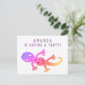 Invitation Carte Postale Cute arc-en-ciel Gecko Lizard fête d'anniversaire (Debout devant)