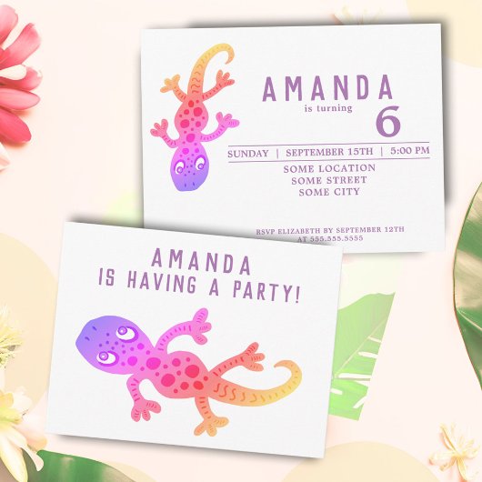 Invitation Carte Postale Cute arc-en-ciel Gecko Lizard fête d'anniversaire