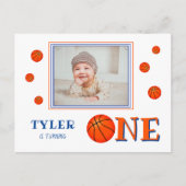 Invitation Carte Postale Cute Basketball Photo 1er anniversaire (Devant)