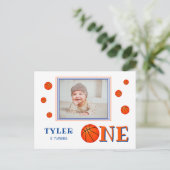 Invitation Carte Postale Cute Basketball Photo 1er anniversaire (Debout devant)
