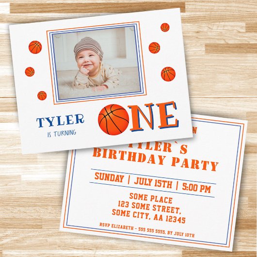 Invitation Carte Postale Cute Basketball Photo 1er anniversaire