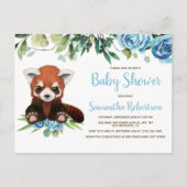 Invitation Carte Postale Cute Bear Bleu Fleurs verdure Baby shower garçon (Devant)