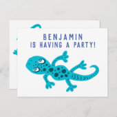 Invitation Carte Postale Cute Blue Gecko Lizard fête d'anniversaire (Devant / Derrière)