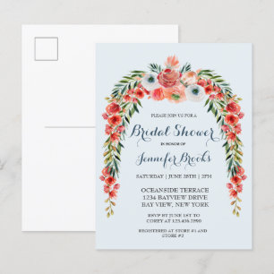 Invitation Carte Postale Cute Blue Retro Garden Fête des mariées Florale In