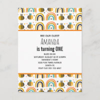 Cute Bumble Bee et Rainbows Motif Anniversaire Inv