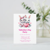 Invitation Carte Postale Cute Bunnies Sharing a Heart Valentine's Party (Debout devant)