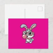 Invitation Carte Postale Cute Bunny with Glasses Blowing Bubble Gum (Devant / Derrière)