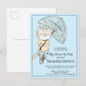 Invitation Carte Postale Cute Chat Avec Parapluie | Baby shower par courrie (Devant / Derrière)