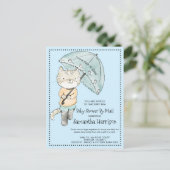 Invitation Carte Postale Cute Chat Avec Parapluie | Baby shower par courrie (Debout devant)