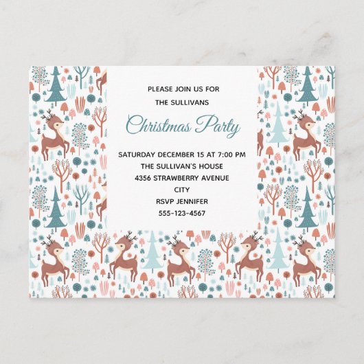 Invitation Carte Postale Cute Deer à Whimsical Forest Motif Party (Devant)