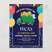 Invitation Carte Postale Cute Dinosaur Green camion à ordures enfant enfant (Devant)