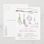 Invitation Carte Postale Cute Dream Catcher Tribal Feathers Douche virtuell (Devant / Derrière)