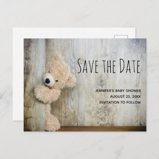 Invitation Carte Postale Cute farci Bear Photo Enregistrer la date (Devant / Derrière)