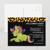 Invitation Carte Postale Cute Frankenstein Unicorn Halloween Anniversaire (Devant / Derrière)
