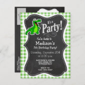 Invitation Carte Postale Cute Gator ; En vichy verte (Devant / Derrière)