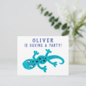 Invitation Carte Postale Cute Gecko Lizard Blue Anniversaire de enfant Part (Debout devant)