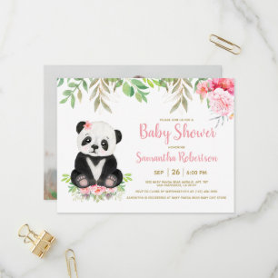 Invitation Carte Postale Cute Girl Ours Blush Rose Floral Baby shower Photo