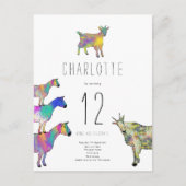 Invitation Carte Postale Cute Goat Farm Animal 12e anniversaire Budget de f (Devant)