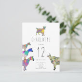 Invitation Carte Postale Cute Goat Farm Animal 12e anniversaire Budget de f (Debout devant)