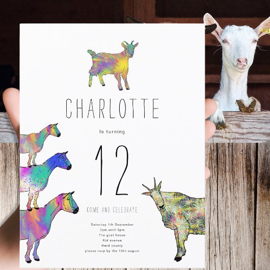 Invitation Carte Postale Cute Goat Farm Animal 12e anniversaire Budget de f