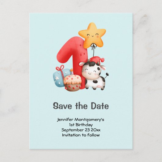 Invitation Carte Postale Cute Happy Cow (Devant)
