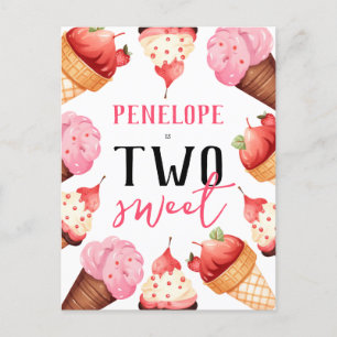 Invitation Carte Postale Cute Ice Creams Girls 2e fête d'anniversaire