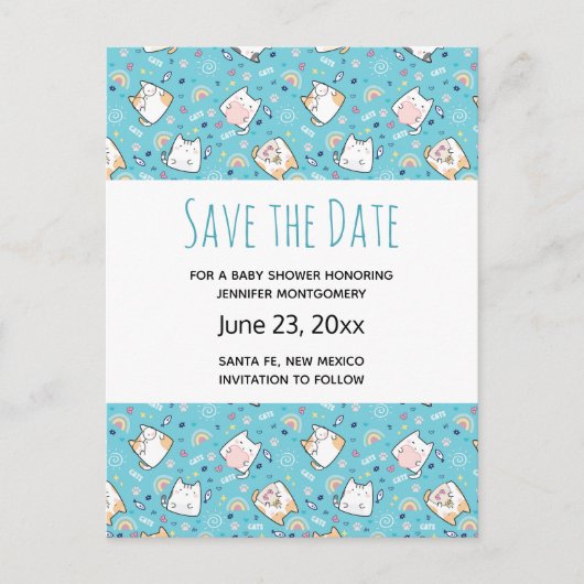 Invitation Carte Postale Cute Kitty Chat Motif Whimsical Enregistrer la dat (Devant)