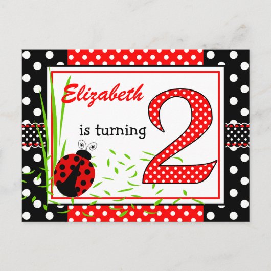 Invitation Carte Postale Cute Ladybugs 2e anniversaire (Devant)