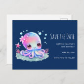 Invitation Carte Postale Cute Octopus Sea Creature Enregistrer la date (Devant / Derrière)