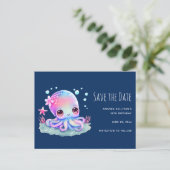 Invitation Carte Postale Cute Octopus Sea Creature Enregistrer la date (Debout devant)