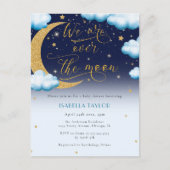 Invitation Carte Postale Cute Over the Moon Blue Boy Baby shower (Devant)