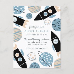 Invitation Carte Postale Cute Rocket Ship Extérieur Espace Anniversaire