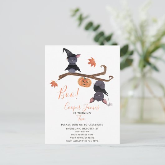 Invitation Carte Postale Cute Simple Halloween chauves-souris enfant 2e ann (Debout devant)