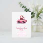 Invitation Carte Postale Cute Sloth in a Pink Convertible (Debout devant)