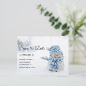 Invitation Carte Postale Cute Snowman en hiver Photo Enregistrer la date (Debout devant)