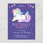 Invitation Carte Postale Cute Sweet Magique Unicorn fête d'anniversaire (Devant)