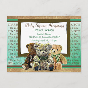 Invitation Carte Postale Cute Teddy Bear Baby shower de garçon à thème