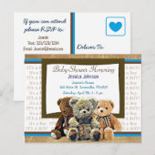 Invitation Carte Postale Cute Teddy Bear Baby shower de garçon à thème (Devant / Derrière)