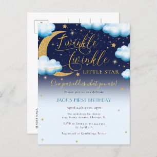 Invitation Carte Postale Cute Twinkle Little Star Blue Boy Premier annivers