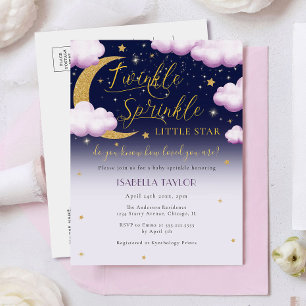 Invitation Carte Postale Cute Twinkle Little Star Rose Girl Baby Sprinkl