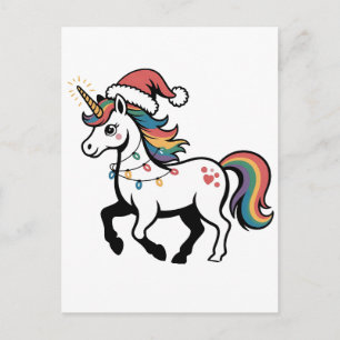 Invitation Carte Postale Cute Unicorn Cerf Reindeer lumières de Noël drôle