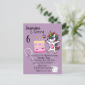 Invitation Carte Postale Cute Unicorn Purple Anniversaire (Debout devant)