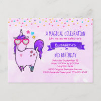 Cute Unicorne dans les lunettes en forme de coeur