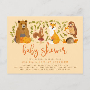 Invitation Carte Postale Cute Woodland Forest Animaux Citrouille Baby showe