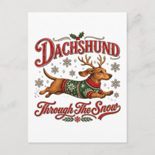 Invitation Carte Postale Dachshund à travers la neige