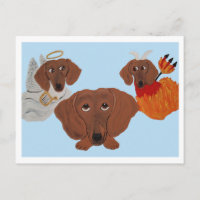 Dachshund avec ange et diable