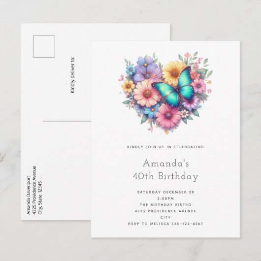 Invitation Carte Postale Daisy Flowers with a Beautiful Butterfly Birthday (Devant / Derrière)